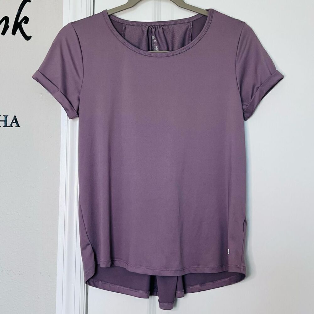 apana lavender short sleeve yoga top cinched back womens (xs)
